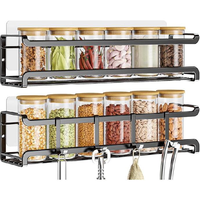 Spice Rack Wall Mounted 4 Pack,Space-Saving Spice Organizer for Spice Jars and Seasonings,Screw or Adhesive Hanging Spice Rack Organizer for Your