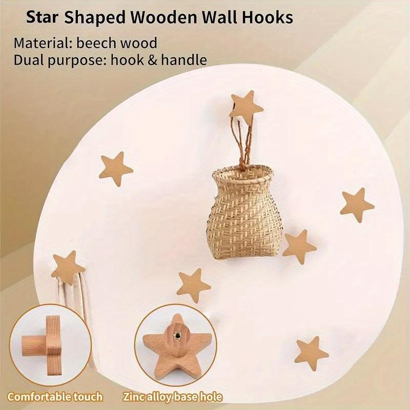 Gałki do szuflad w kształcie gwiazdy w stylu bohemy, 6 szt. drewniane uchwyty do komody z drewna bukowego do szaf/szuflad/szafek, ze śrubami