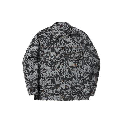 Li Ning All Over Print Loose Fit Sports Denim Jacket Men Jacket Black AJDU141-2