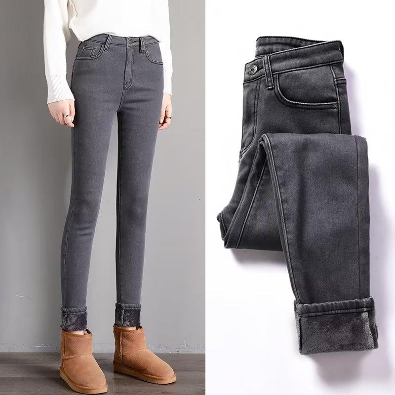 

Флис и утепленные джинсы женские новые зимние с высокой посадкой тонкие эластичные верхняя одежда облегающие брюки 32 Recommended 185-100kg