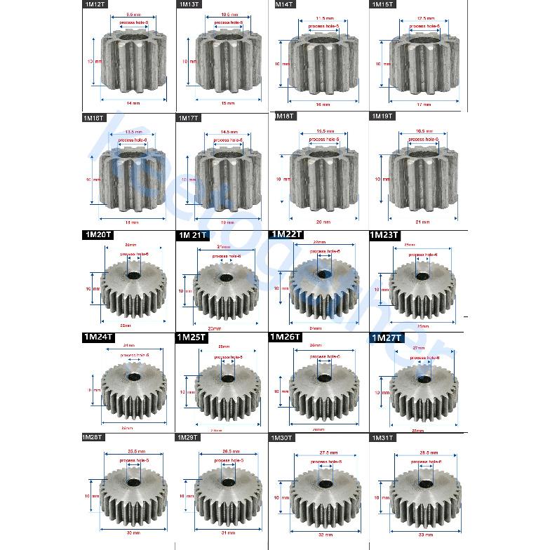 1M Spur Gear 42T/43T/44T/45T/46T/47T/48T/49T/50T/51T/52T/53T/54T/55T/56T 45# Carbon Steel Thickness 10mm