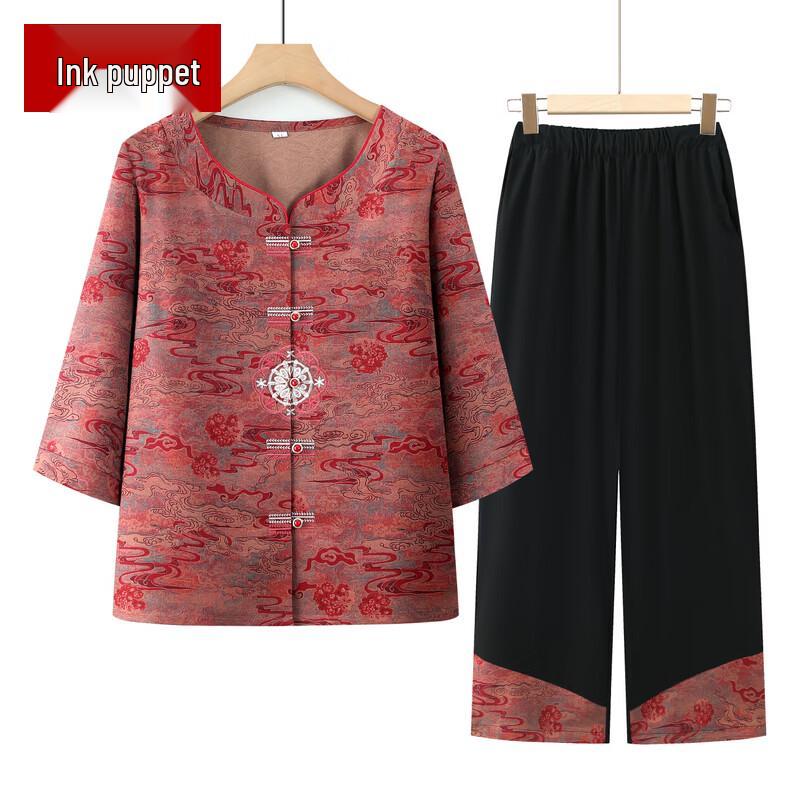 Elderly Women s New Chinese Style Summer Two-Piece Outfit 4XL
