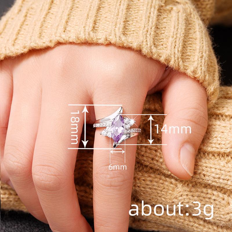 Huitan Charming Marquise Purple CZ Rings for Women Luxury Wedding Band Accessories Personality Cocktail Party Female Jewelry