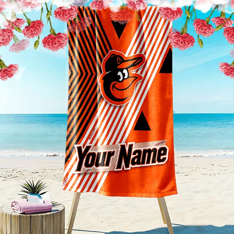 Name Custom Baltimore Orioles Print Beach Towel, Large Soft Quick Dry Towel for Beach Camping Swimming