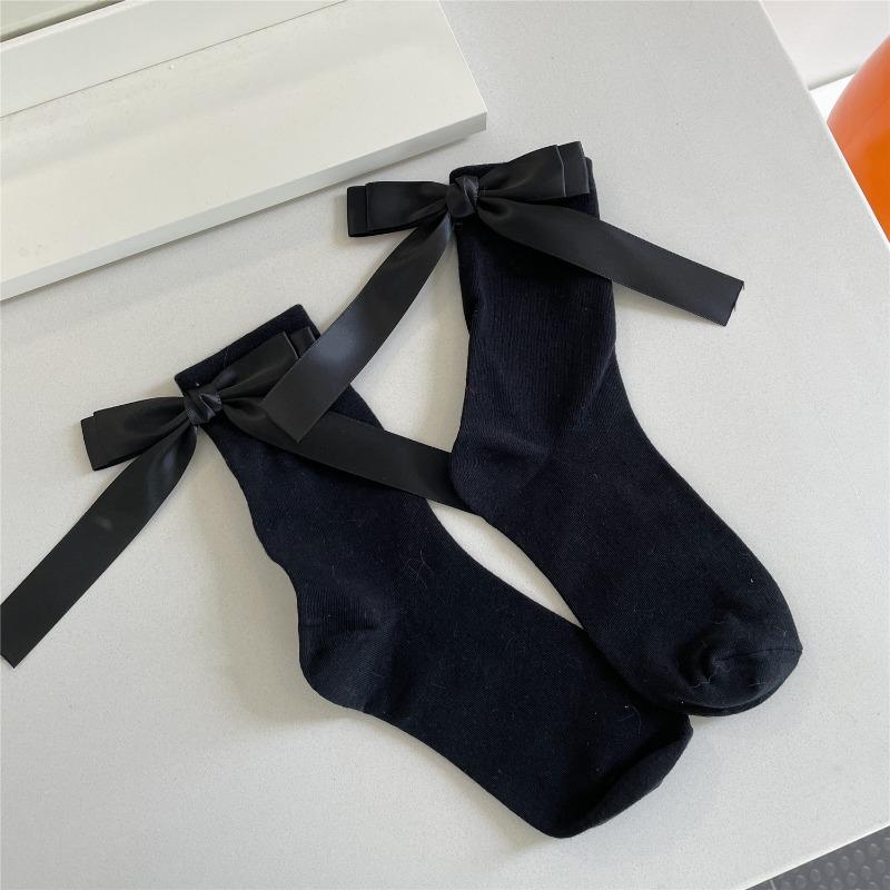 Harajuku Sweet Bowknot Kawaii Socks Women Spring Summer Y2k JK Lolita Cute Solid Socks Japanese Style Women Girls Middle Tube Preppy Socks