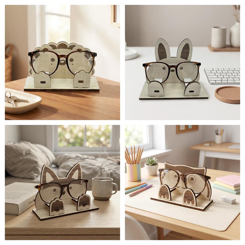 Wooden Eyeglass Stand Animal Shape Desk Creative Decor Gift