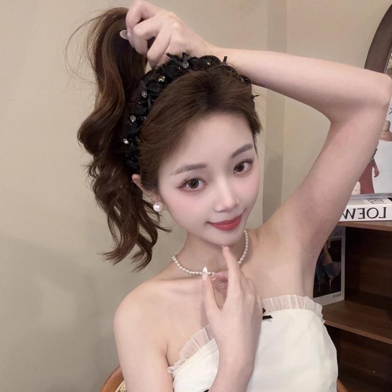 Luxury Rhinestone Hair Bands Retro Chiffon Bow Hair Hoop Headband Tie for Women Hair Accessories Headdress Gifts