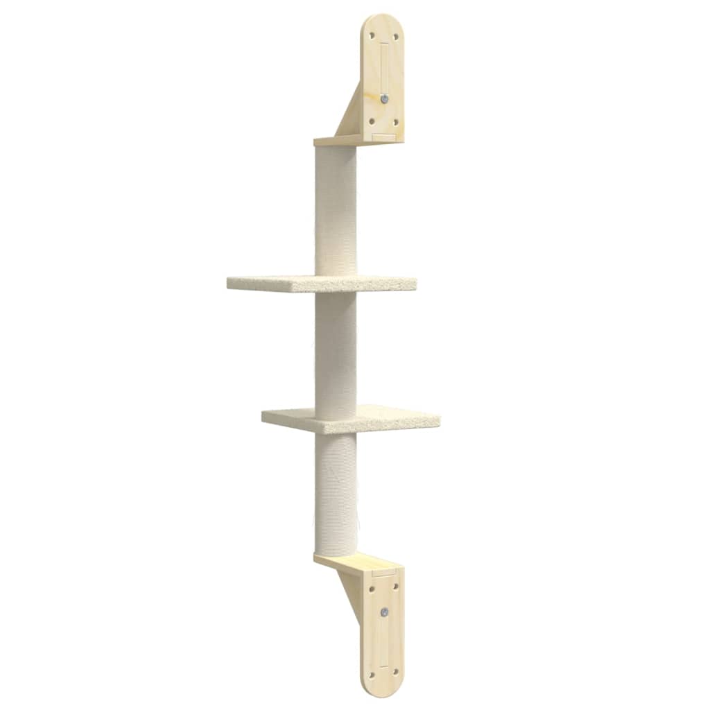 Wall Mounted Cat Tree with Scratching Post in Cream 108 cm