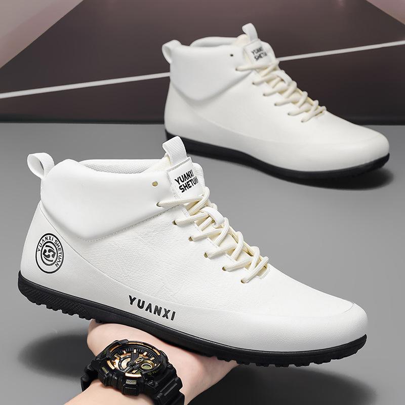 Autumn and Winter Mid-help Casual Shoes Men's Foot Cover Wear-resistant Jogging Leather Men's Shoes Men's Casual Leather Shoes