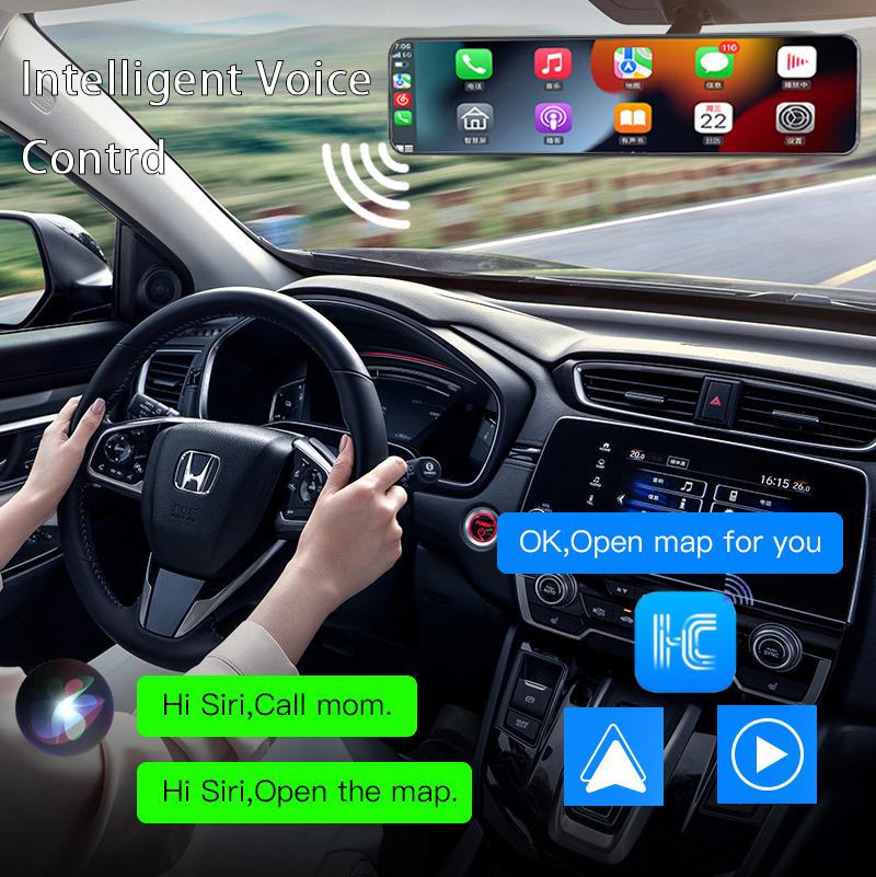 4K HD 12 Inch Streaming Media Car Recorder Hicar&Carplay&Android Auto Wifi Car Navigation Video Rear View Recorder Dual Lens