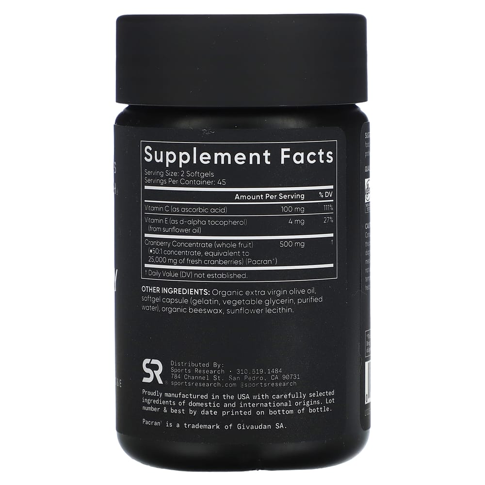 Sports Research Cranberry Concentrate 250mg Softgels, 90 Count