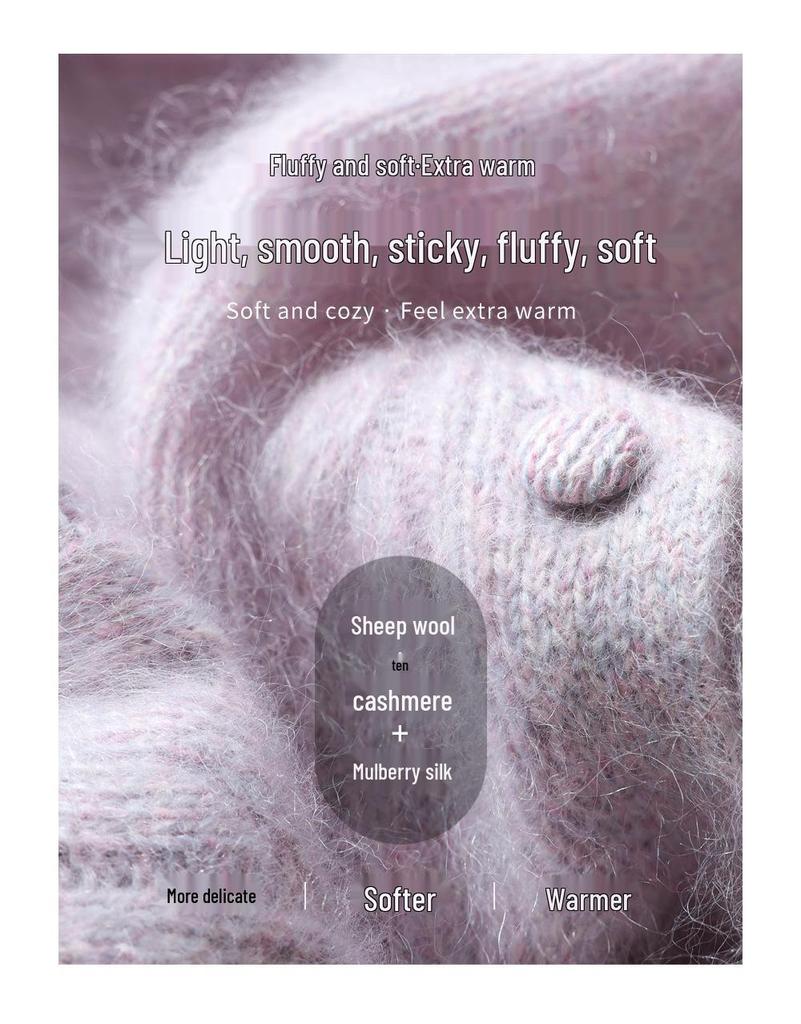 2026 Autumn/Winter Women's Cashmere Wool Cable Knit Cardigan - Long Sleeve, Round Neck Sweater Top