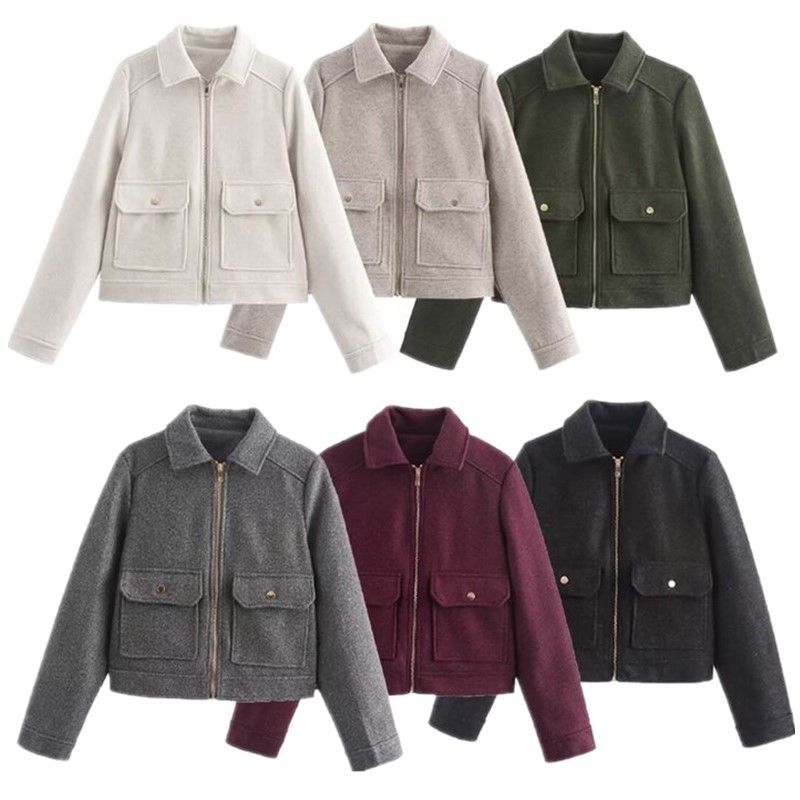 Fashion Style 2024 Fall and Winter New Arrival Women's Clothing Loose Easiest for Match Slimming Long Sleeves Soft Woolen with Pocket Zipper Outwear