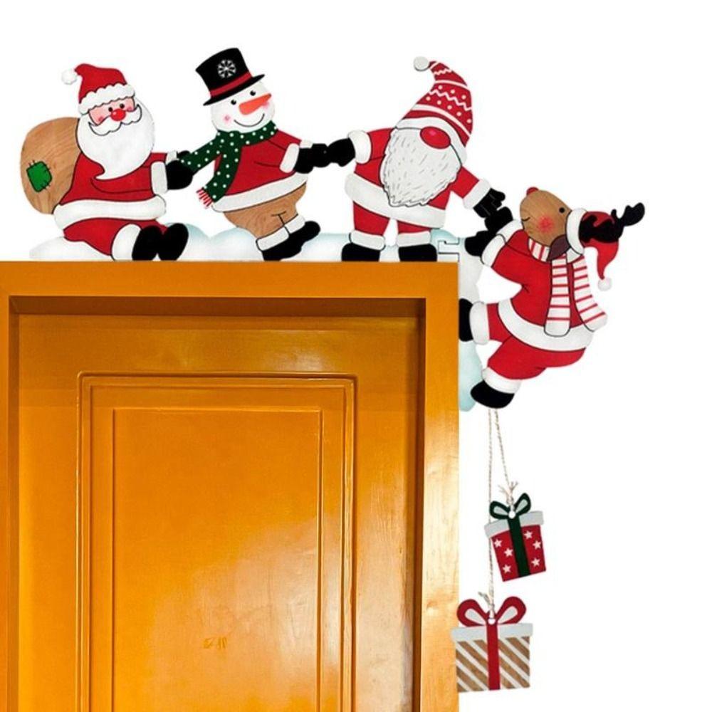 1/2 pcs Christmas Door Corner Decor Cartoon Wooden Pendant New Door Frame Decor Card