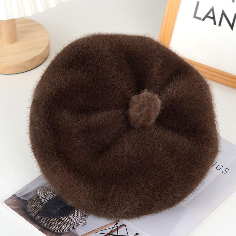 

Новый осенне-зимний берет в иностранном стиле, имитация норки, тыква, женская шляпа, утолщенная, модная, универсальная, зимняя, теплая one size 56-62cm