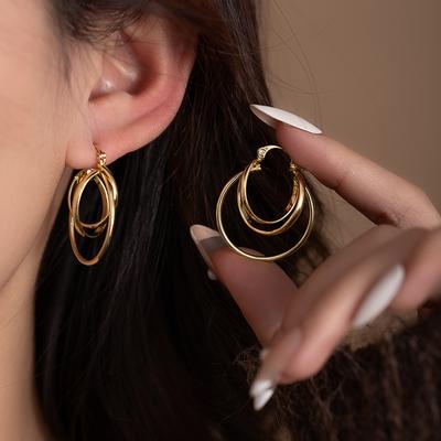 Metal Round Hollow Unique Design Sense Light Luxury Temperament Irregular Ring Earrings