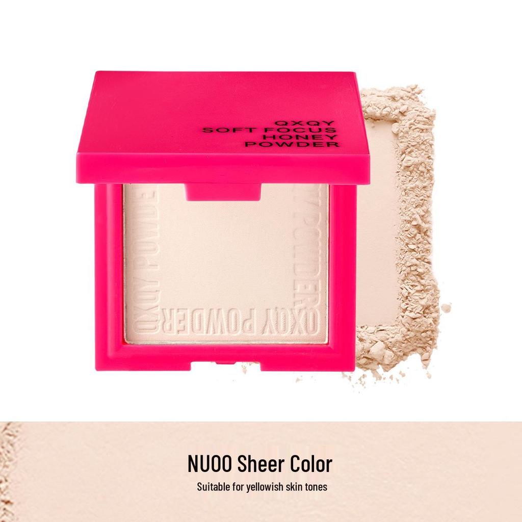 QXQY Soft Focus Matte Powder: Long-Lasting, Non-Cakey, Brightening Honey Compact for Concealing & Setting Makeup.