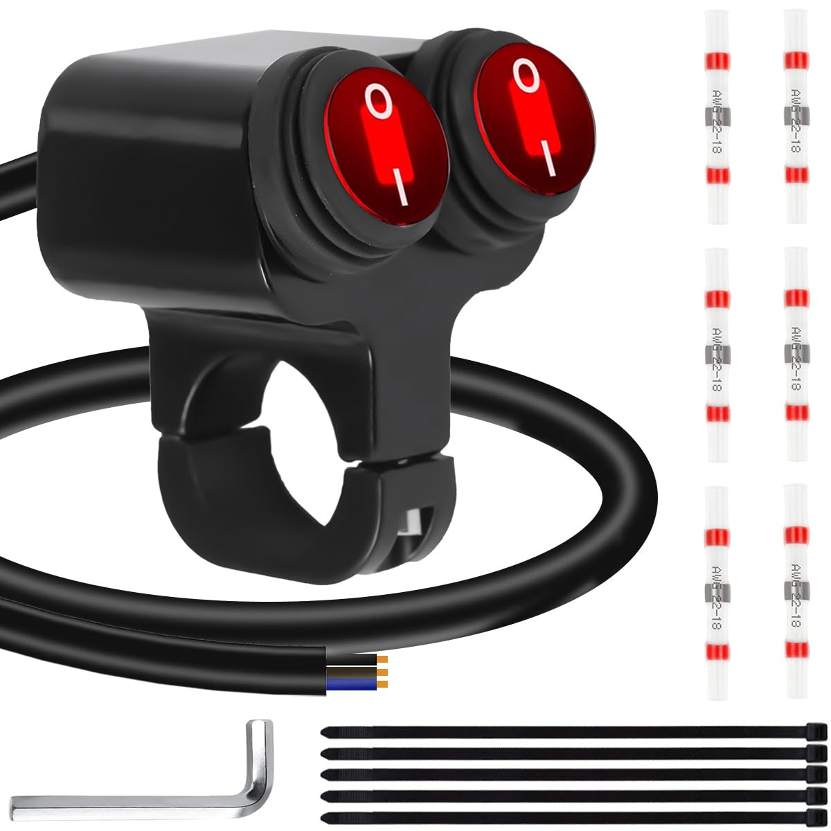 DAOKAI ATV Light Switch, Handlebar Dual Control Kill Switch Red