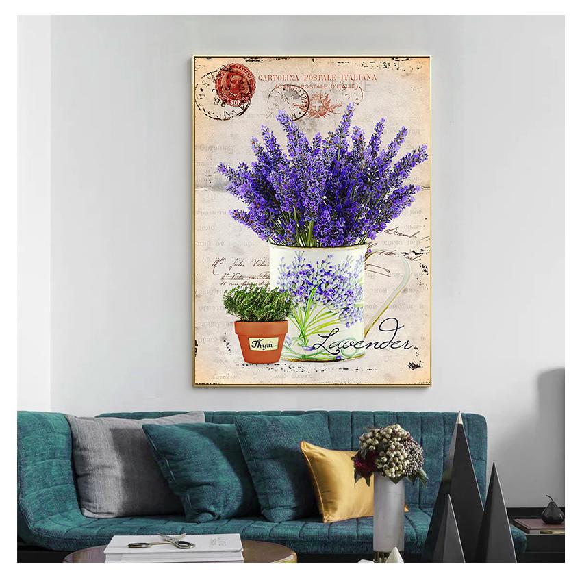 Dipinto Provenza Paesaggio Arte murale Poster Immagine a olio per la decorazione della casa Soggiorno Immagine Vintage Viola Lavanda Tela