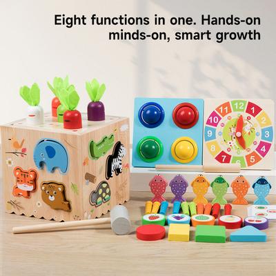 8 In 1 Montessori Permanence Box Wooden Carrot Shape Cognition Puzzle Matching Toy Kids Matching Game Early Learning Sensory Toy
