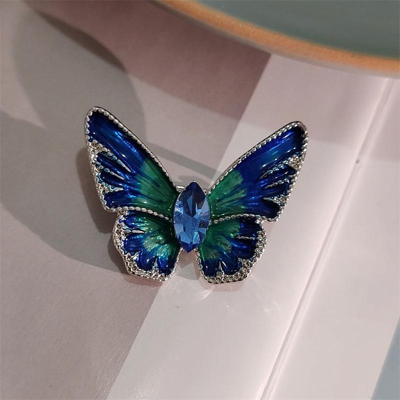 Simple Inlaid Fashion Drop Oil Color Butterfly Brooch Femininity Pin Jacket Crystal Corsage