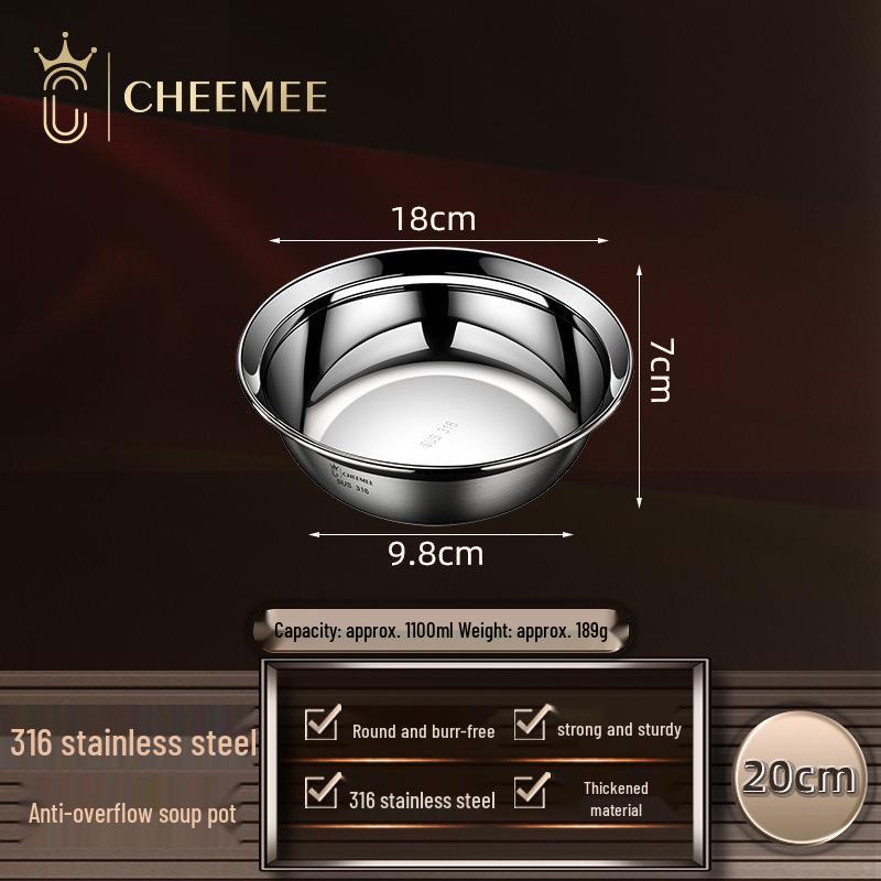 316 Stainless Steel Multi-Use Kitchen Bowl: Mixing, Cooking, Washing, Soup, Rice, and More.