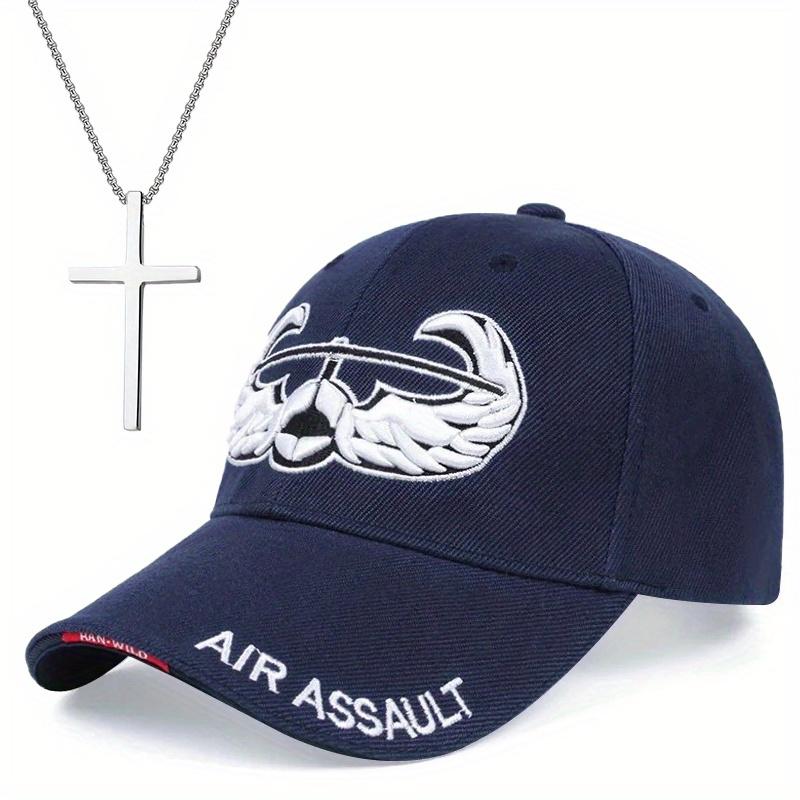 

2 шт. Мужская бейсболка с вышивкой, спортивная кепка для отдыха на открытом воздухе, кепка с вышитым язычком, кепка с крестом, ожерелье, набор модных солнцезащитных кепок для отдыха темно-синий
