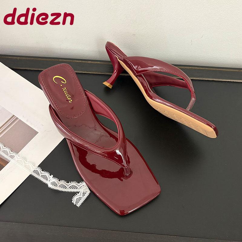 Fashion Fashion Square Toe Women Thin Heels Slippers Slides Female Flip Flops Shallow Ladies Heels Slippers Sandals Shoes Pumps