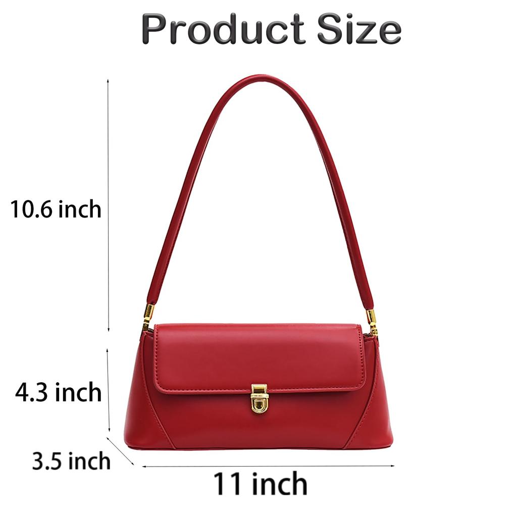 Farcauo Women's Small Pouch Vintage Shoulder Bag, PU Leather Tote Handbag, Red, Y2K Bag, Zippered Shoulder Pouch