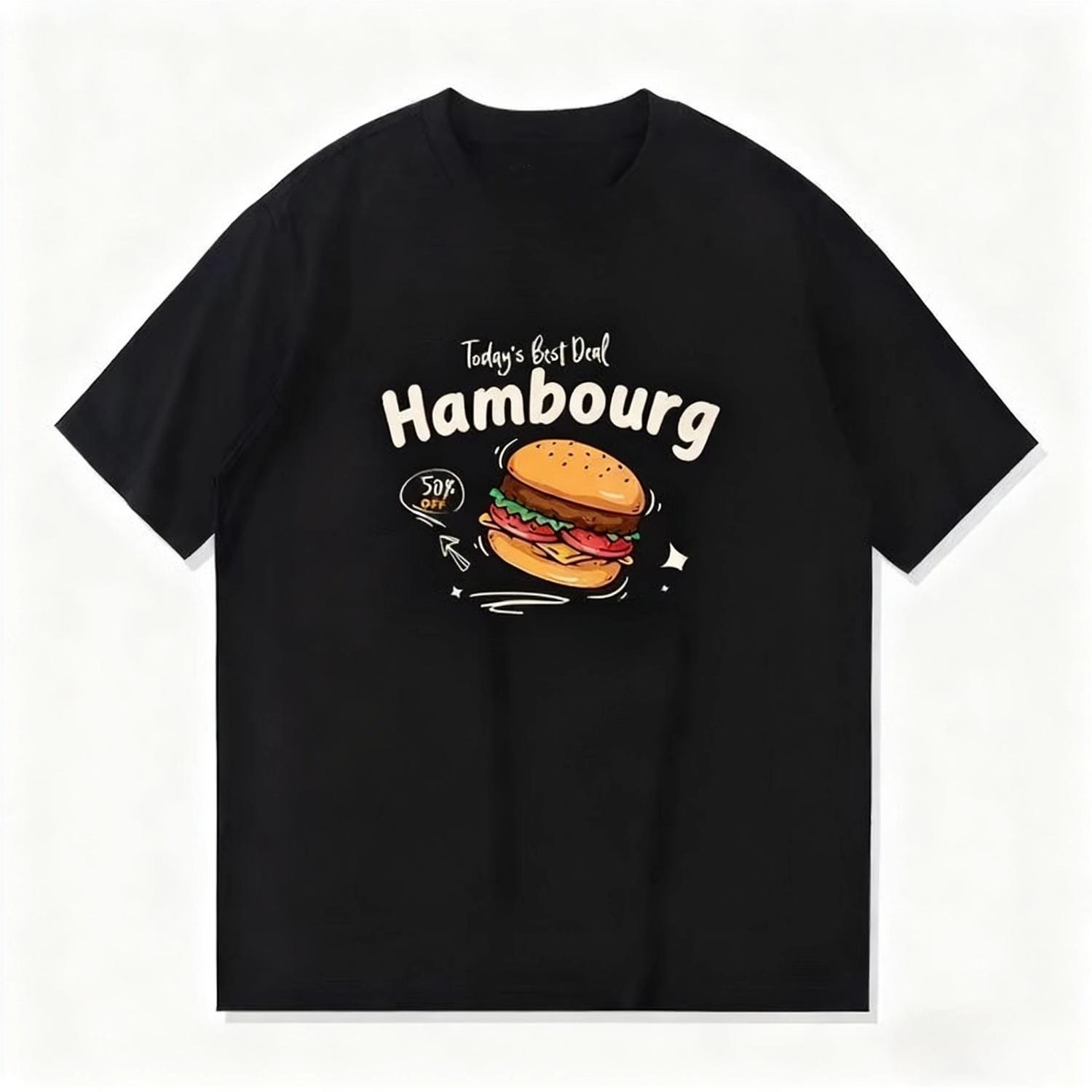 

D été Élét Hambourg Impression pure Cotton T-shirt D été Américain À ches Courtes Ample Autumn and winter innerwear S чёрный