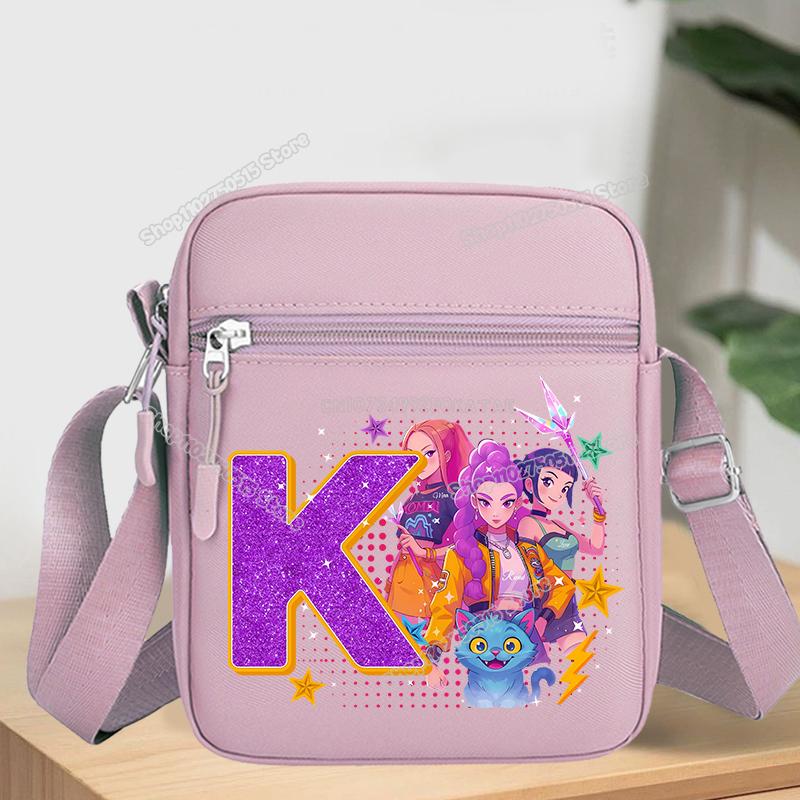 KPop Demon Hunters Letter A-Z Crossbody Bag Women Oxford Cloth Chest Packs Rumi Mira Zoey Girl Phone Shoulder Cartoon Kid Friendly Entertaining Fun