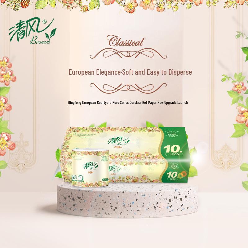 Qingfeng 4-Ply European Toilet Paper, 10 Rolls, 1000g, Bathroom Tissue Rolls