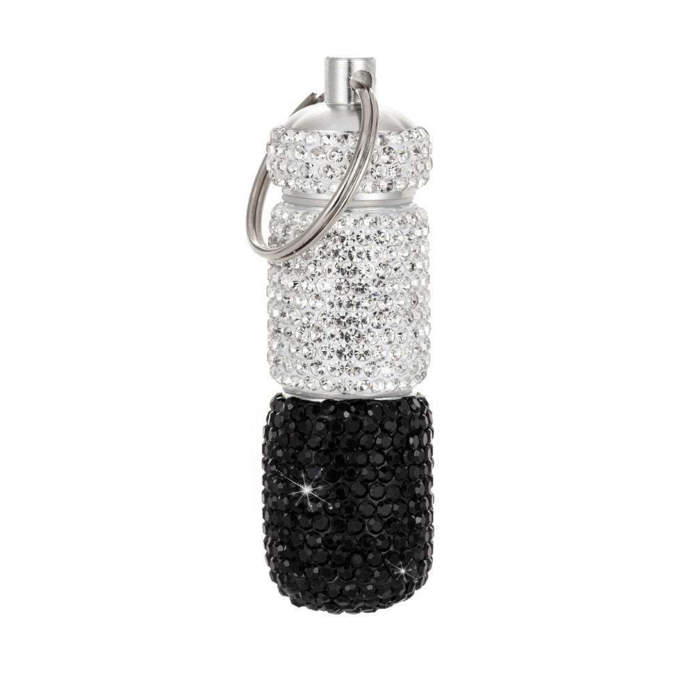 Luxury Rhinestone Bling Pill Case Waterproof with Keychain Cute Storage Box Mini Rhineston Pill Container Outdoor