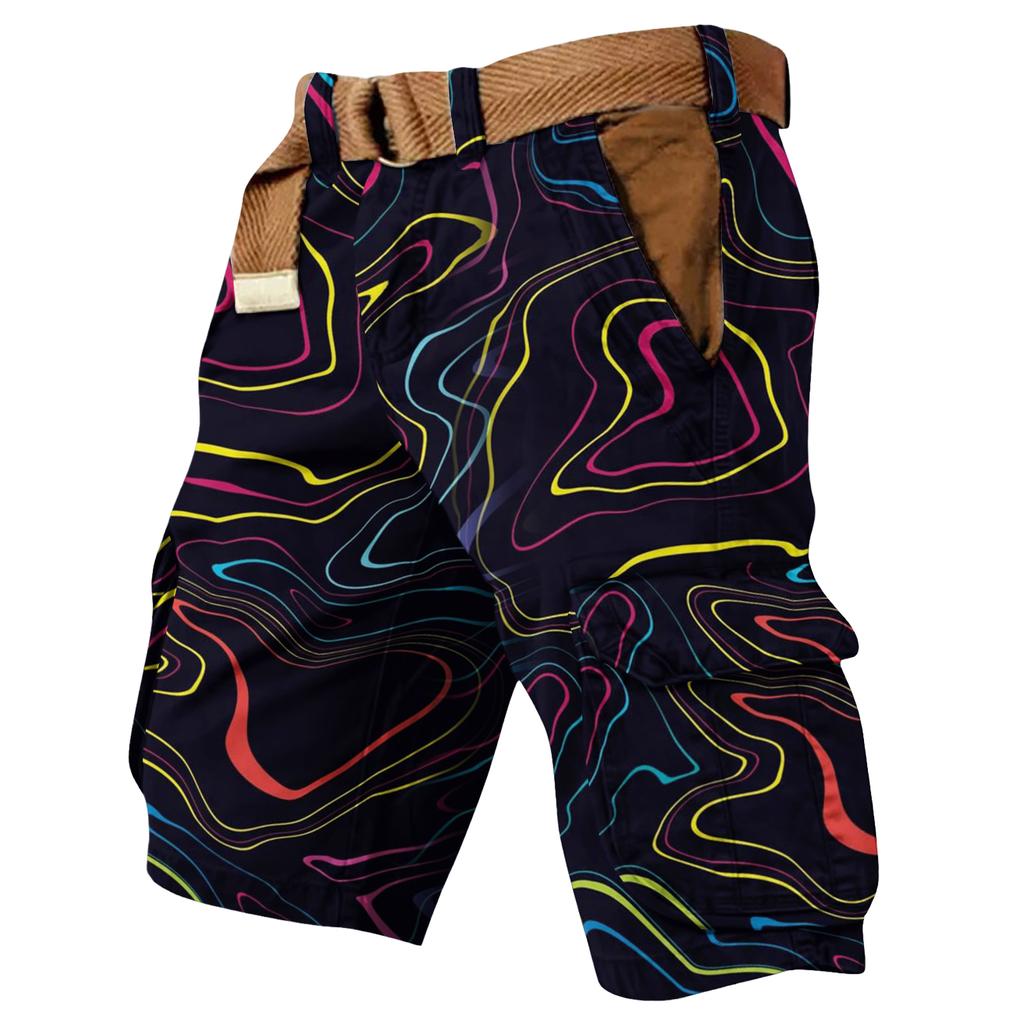 Men's Casual Printed Cargo Shorts with Multiple Pockets Relaxed Fit Knee Length Durable Fabric Belt Included for Outdoor Activities