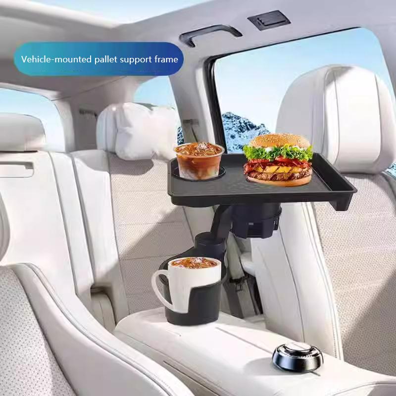 Car Cup Holder Tray with Double Cup Holder Dining Table Food Car Tray Portable Adjustable Beverage Holder
