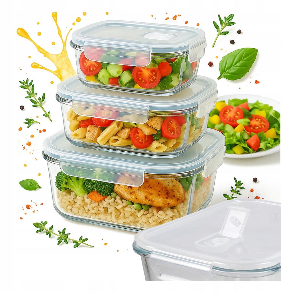 FOOD CONTAINER 3x Set of Rectangular Containers LUNCHBOX For Work Lunch