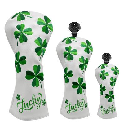 Aliennana Premium Leather Golf Club Headcovers, Lucky Clover Style, Golf Wood Cover Set, Golf Driver Cover, Fairway Wood, Utility, and Hybrid Headcove