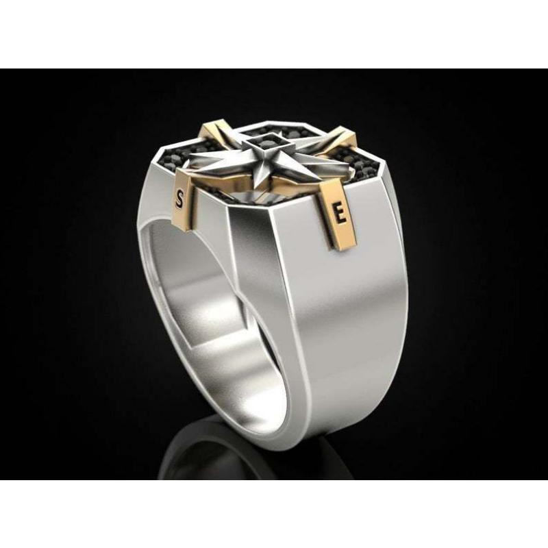 Viking Compass Seal Ring European and American Retro Men's Two-color Ring