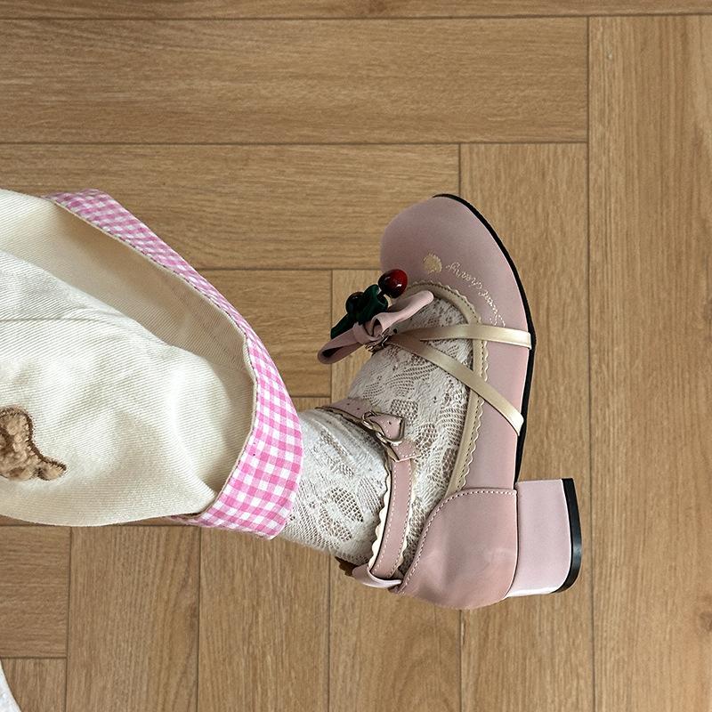 Round head thick heel women's French sweet and cute bow 2025 summer new sweet and versatile casual high-heeled single shoes