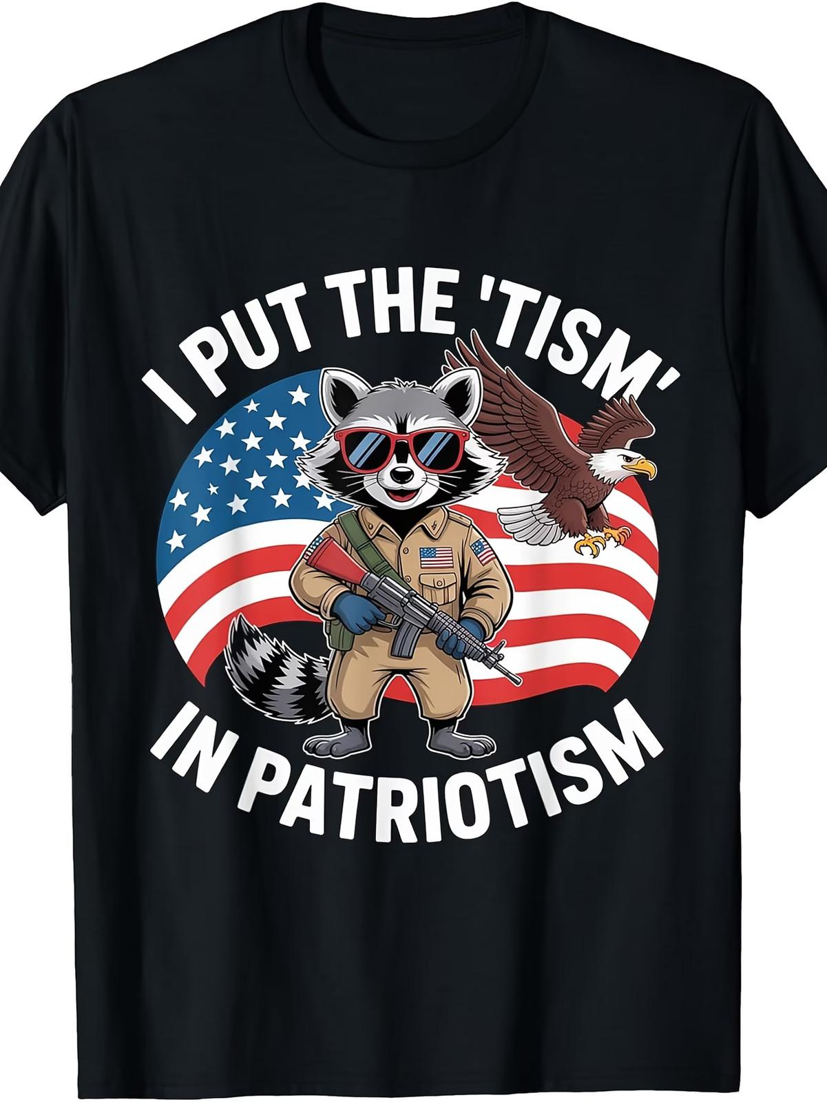 Retro Funny Raccoon T-Shirt - I Put The Tism in Patriotism USA Humor Graphic Unisex T-Shirt L