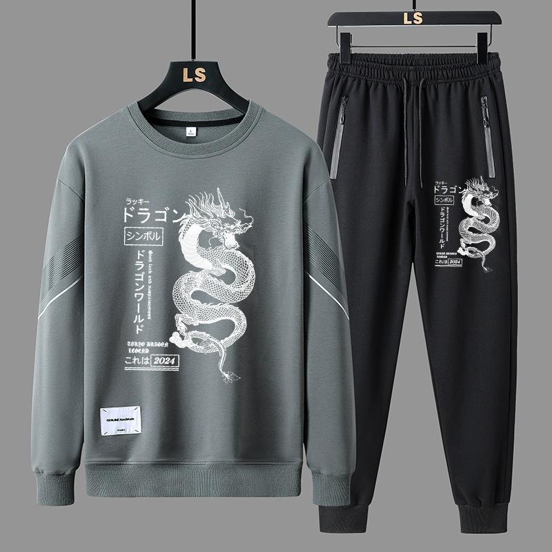 Spring and Autumn Men Tracksuit Casual Sportswear Couple Fashion Crewneck Hoodie Two-piece Set