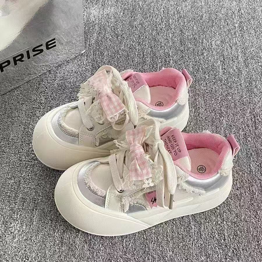 Dopamine bow big head board shoes, new platform bread shoes in spring