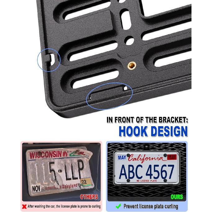 Front License Plate Holder Bracket – Universal Plastic Front Car Tag Mounting Frame With Copper Thread, With Anti-Theft Screws & Stainless Steel