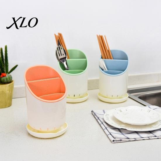 Split Cutlery Storage Box Multi-compartment Draining Chopstick Holder, Plastic Utensil Organizer with Drain Detachable Tube for Home Tray, Compact