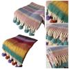 Women Scarf Rainbow Color Striped Scarf with Plush Balls Tassel Winter Thickened Warm Couple Scarf Versatile Wear