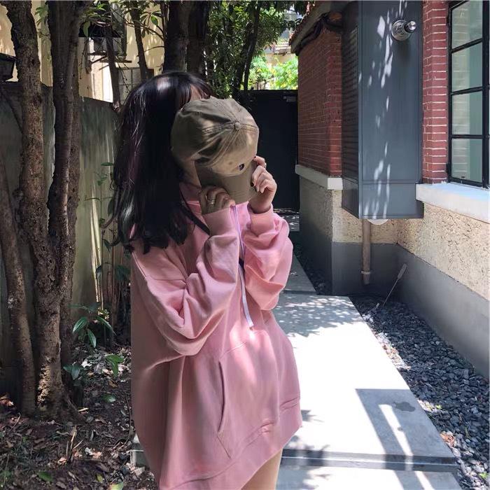 2025 Autumn Women's Korean Style Thin Long Sleeve Hoodie - Solid Color, Versatile, Mid-Length, Loose Fit.