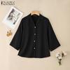 ZANZEA Women Turn Down Collar Loose 3/4 Sleeve Cotton Blouse