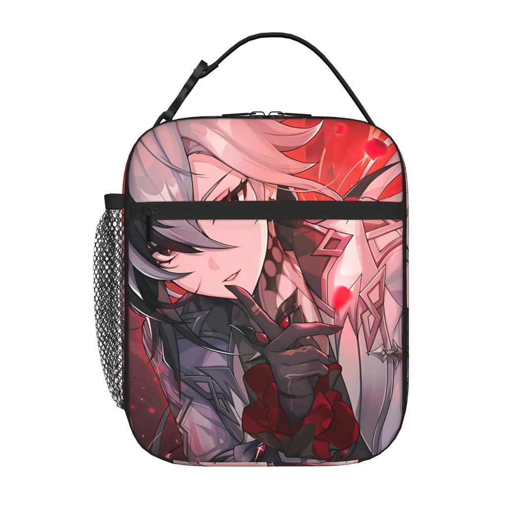 1 Piece For Students Food Container Red Portable Pocket Genshin Impact Zipper Closure Aluminum Foil Food Pouch For Travel