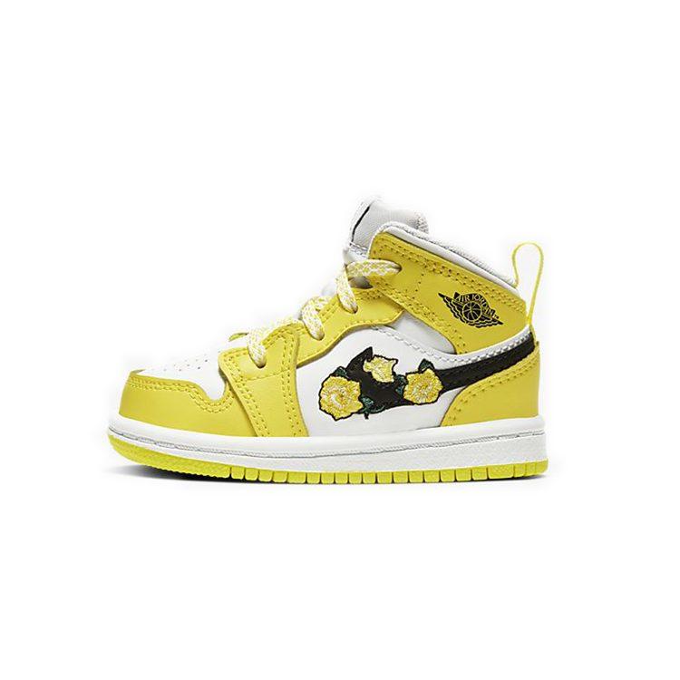 Jordan Air Jordan 1 Mid Se Floral High top Toddler Shoes Yellow Rose Baby AV5172-700