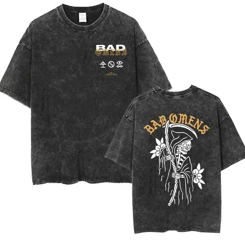 Bad Omens Band Music Tour Washed T Shirt Retro 90s Men Women Clothing Y2k Hip Hop T-shirt Casual Oversized Tees Streetwear 240701 S разноцветный